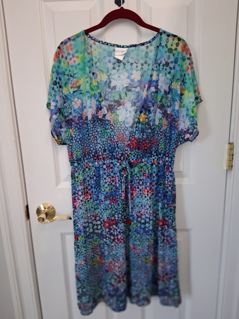 Gottex Profile Paradise Bay Blue Multicolor Floral Mesh Kaftan Coverup - Picture 2 of 9